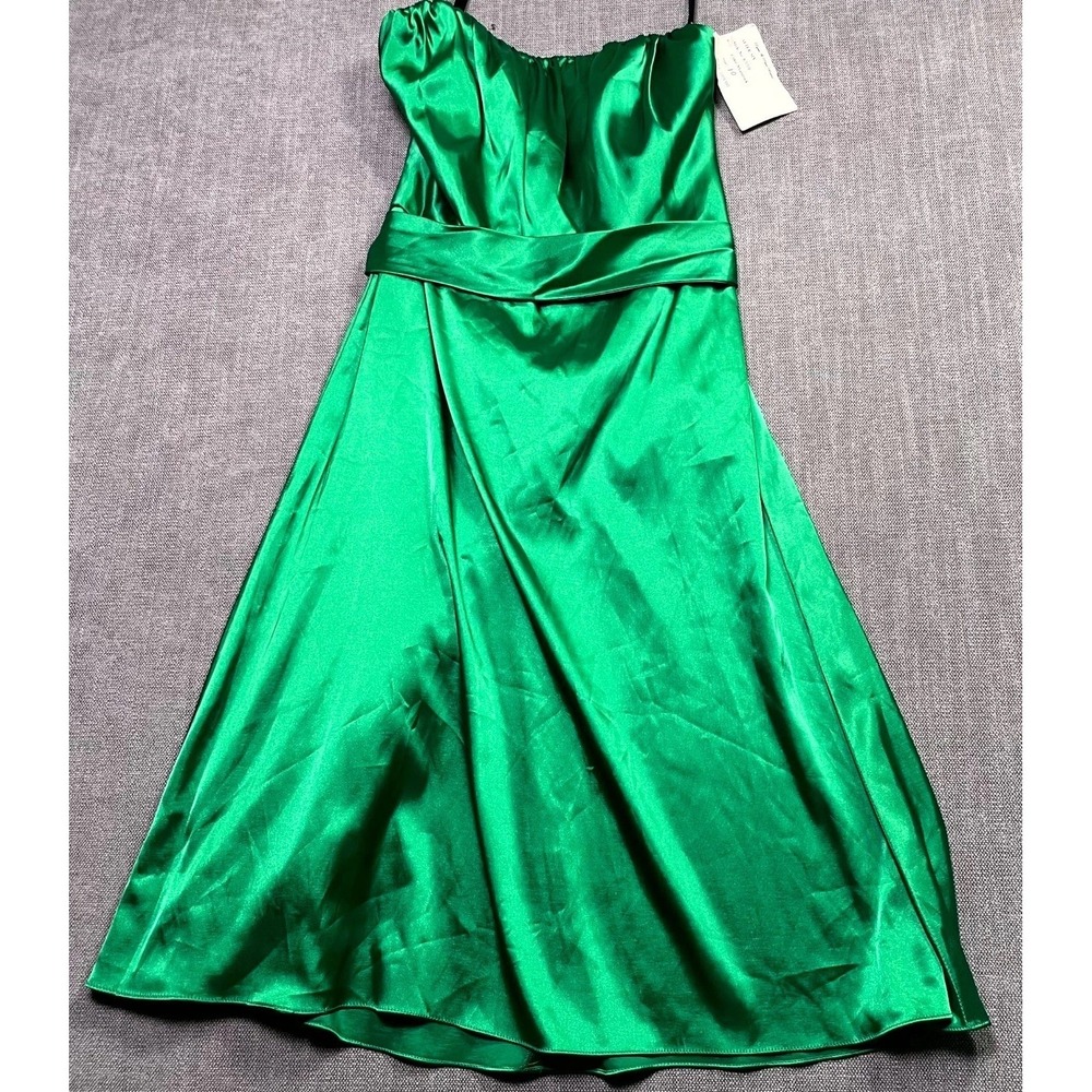 After Six Bridesmaid Dress Womens 10 Shamrock Green Satin Cocktail Belted 6559